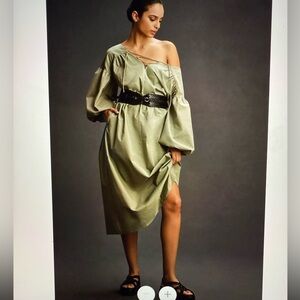 Anthropologie Mare Mare Bubble-Sleeve Lace Up Midi Dress (XSP)